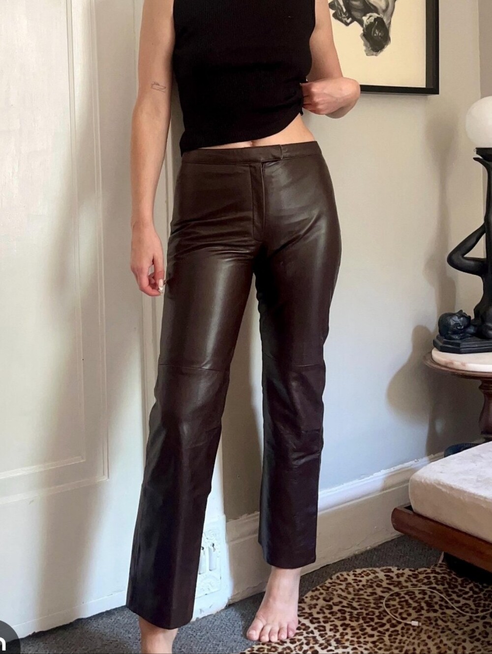 Danier Brown Leather Straight-Leg Trousers